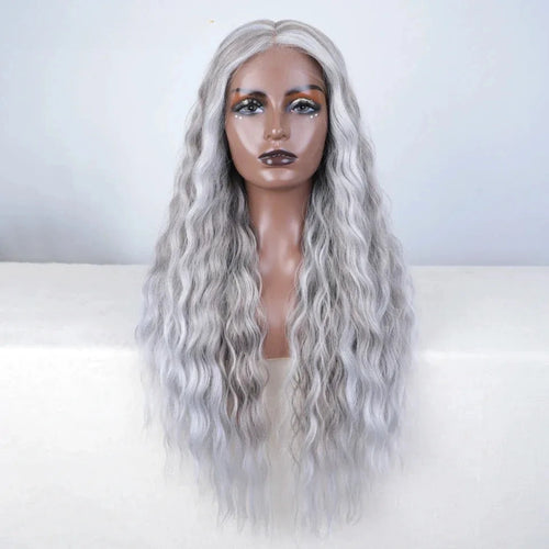 FREEDOM Curly Synthetic Lace Front Wig – 30 Inch Ombre Blonde with Ginger Highlights