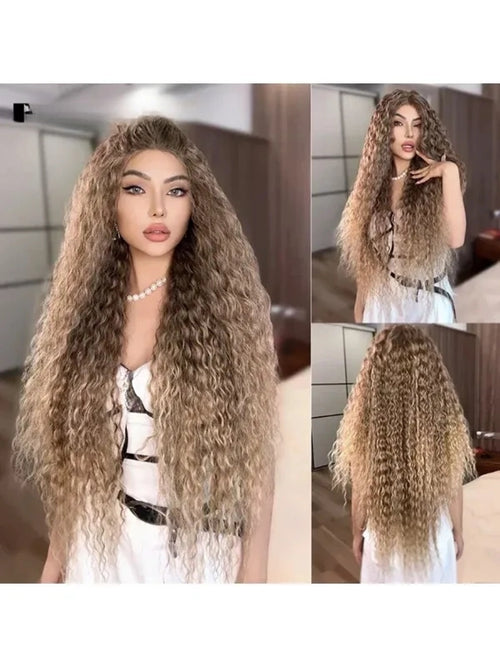FREEDOM 34 Inch Curly Synthetic Lace Front Wig – Ombre Brown