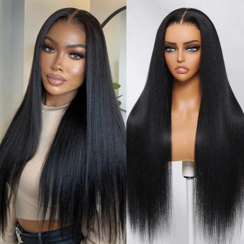 UNice Yaki Straight Human Hair Wig – 7×5 / 13×4 Lace, Pre-Plucked, Pre-Cut, Pre-Bleached, Glueless, 150% Density