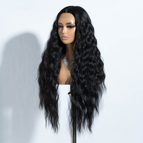 FREEDOM Curly Synthetic Lace Front Wig – 30 Inch Ombre Blonde with Ginger Highlights