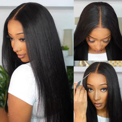 UNice Yaki Straight Human Hair Wig – 7×5 / 13×4 Lace, Pre-Plucked, Pre-Cut, Pre-Bleached, Glueless, 150% Density