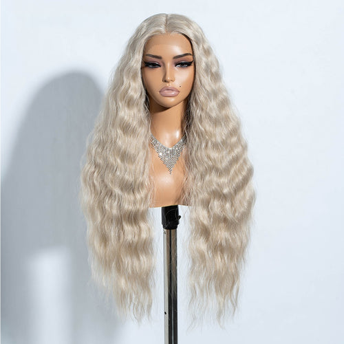 FREEDOM Curly Synthetic Lace Front Wig – 30 Inch Ombre Blonde with Ginger Highlights