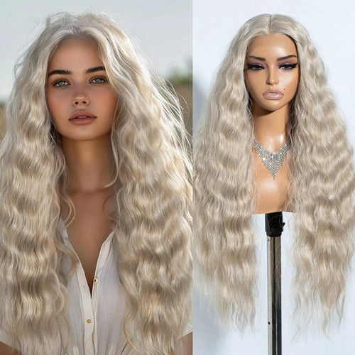 FREEDOM Curly Synthetic Lace Front Wig – 30 Inch Ombre Blonde with Ginger Highlights