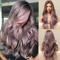 Długa prosta peruka syntetyczna z grzywką – ombre, brąz, blond
