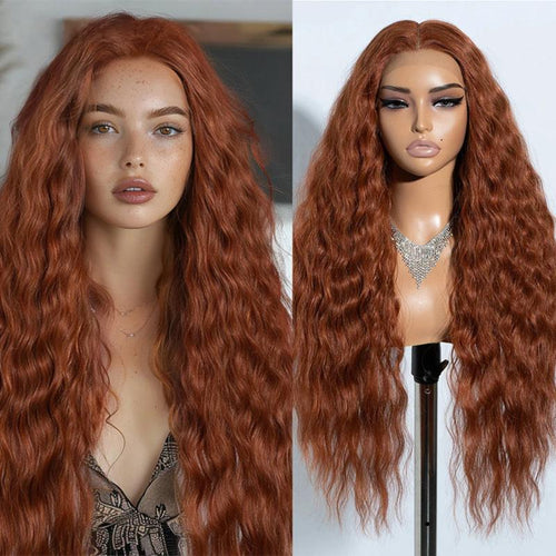 FREEDOM Curly Synthetic Lace Front Wig – 30 Inch Ombre Blonde with Ginger Highlights