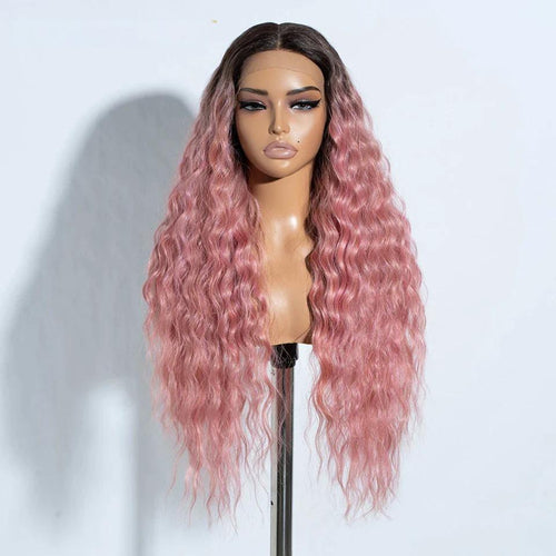 FREEDOM Curly Synthetic Lace Front Wig – 30 Inch Ombre Blonde with Ginger Highlights